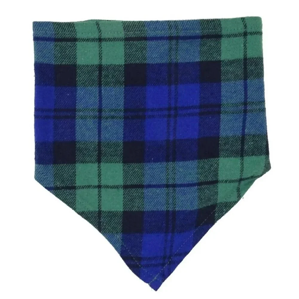 Family Pajamas Pet Dog Holiday Bandana Scarf, Blue Green Plaid, Large to XL
